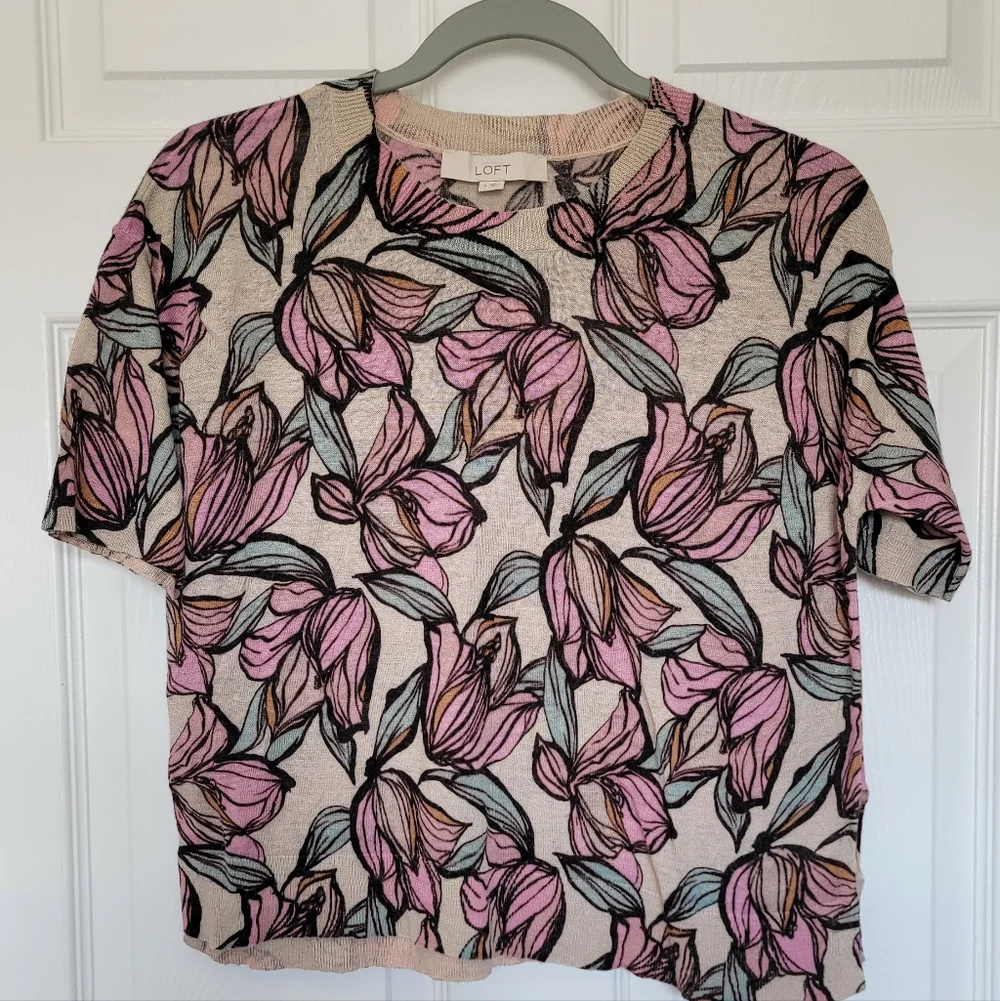 Loft Wild Orchid Drapey Short-Sleeve Sweater Size Small - Picture 2 of 4